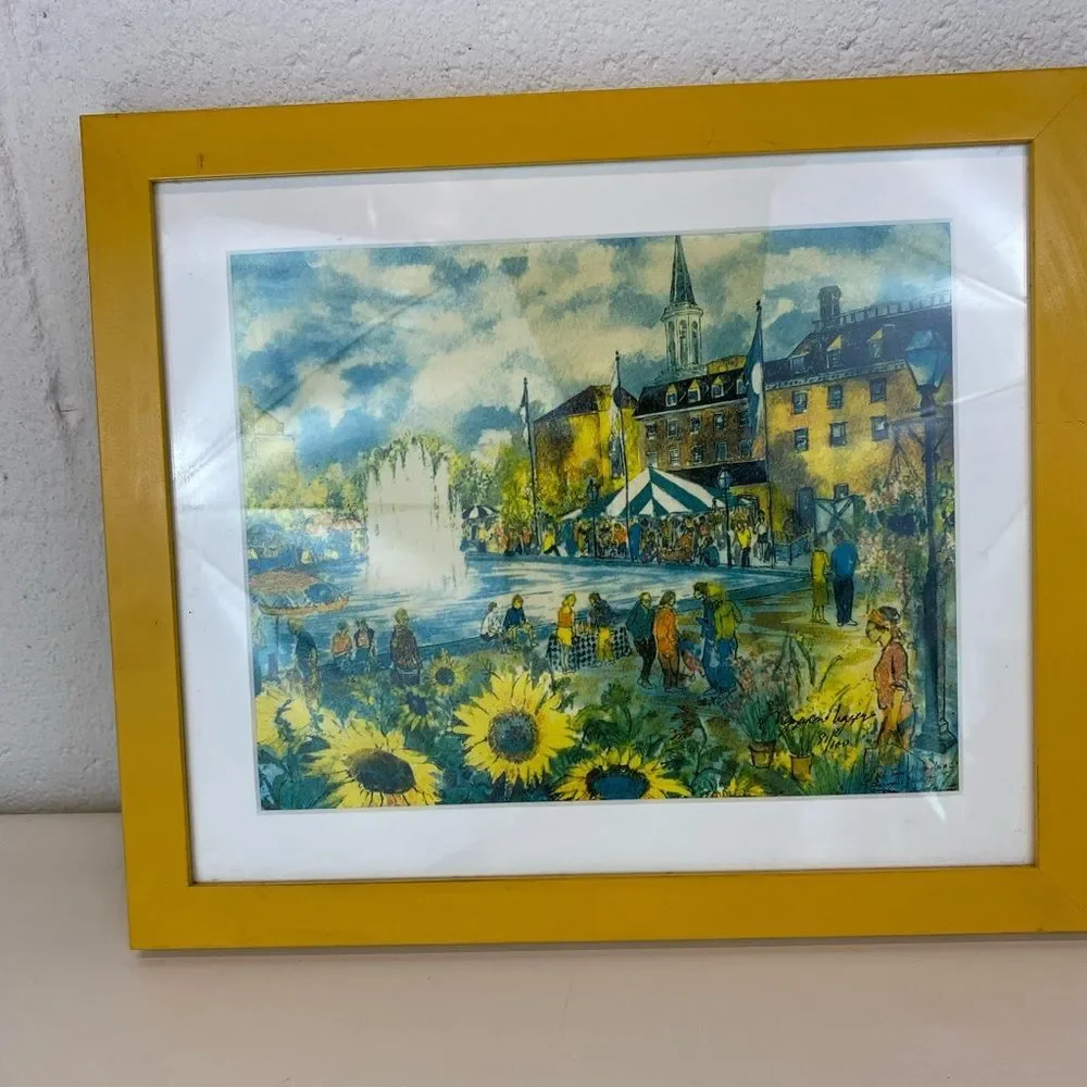 Farmers Market Lithograph Signed Numbered French Street Scene Pro Framed